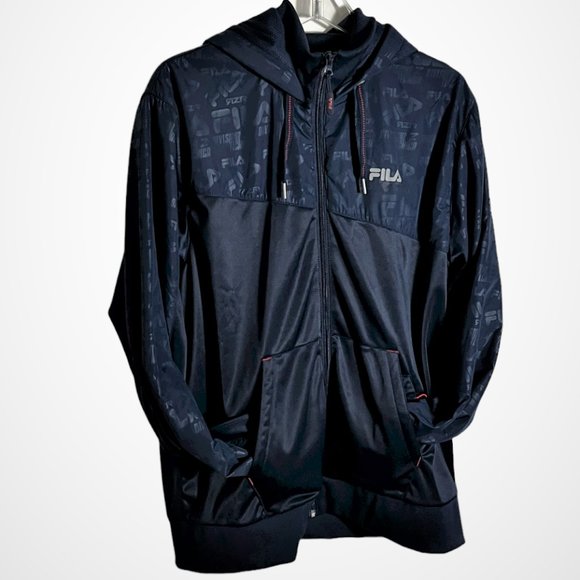 FILA Men's Navy Lightweight Hooded Lined Zipper Jacket w/Front Pockets, Size L - Picture 2 of 10